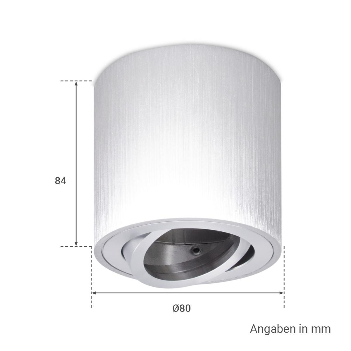 Runder Aufbaustrahler Alu-gebürstet schwenkbar Deckenbeleuchtung - LED Leuchtmittel:  GU10 3W RGBW 230V dimmbar 60°