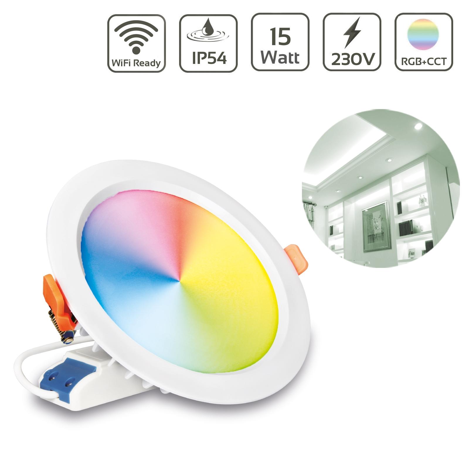 MiBoxer RGB+CCT LED Einbaustrahler rund weiss 15W Ø190mm IP54 2.4GHz WiFi ready FUT069