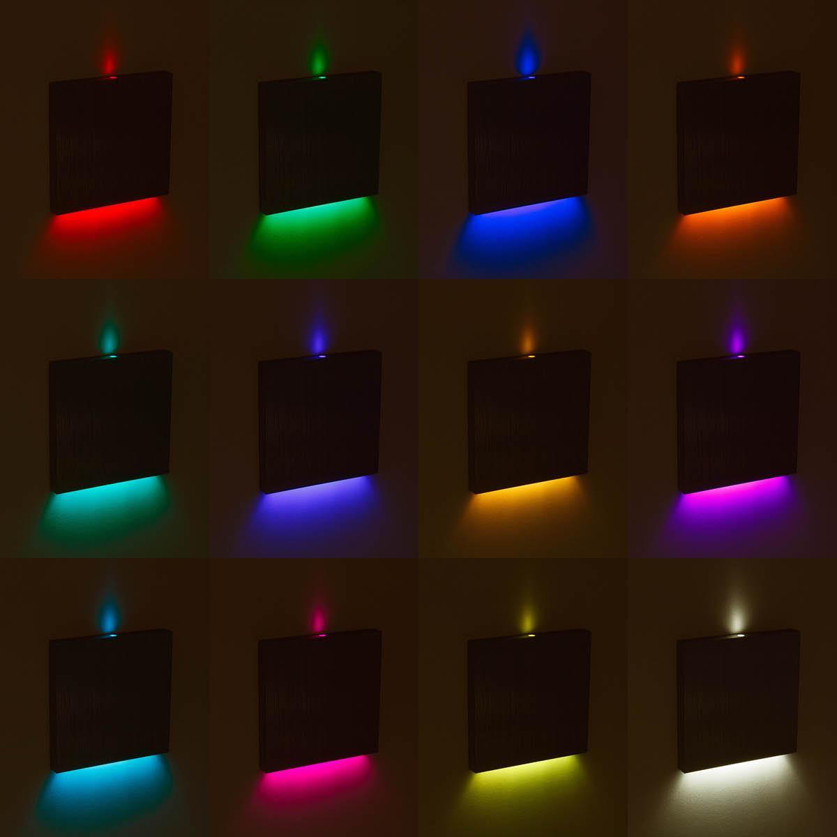 LED Treppenbeleuchtung 230V Wandeinbauleuchte eckig Alu-gebürstet - Unterteil Lichtfarbe: RGB Warmweiß 3W - Lichtaustritt: Luga