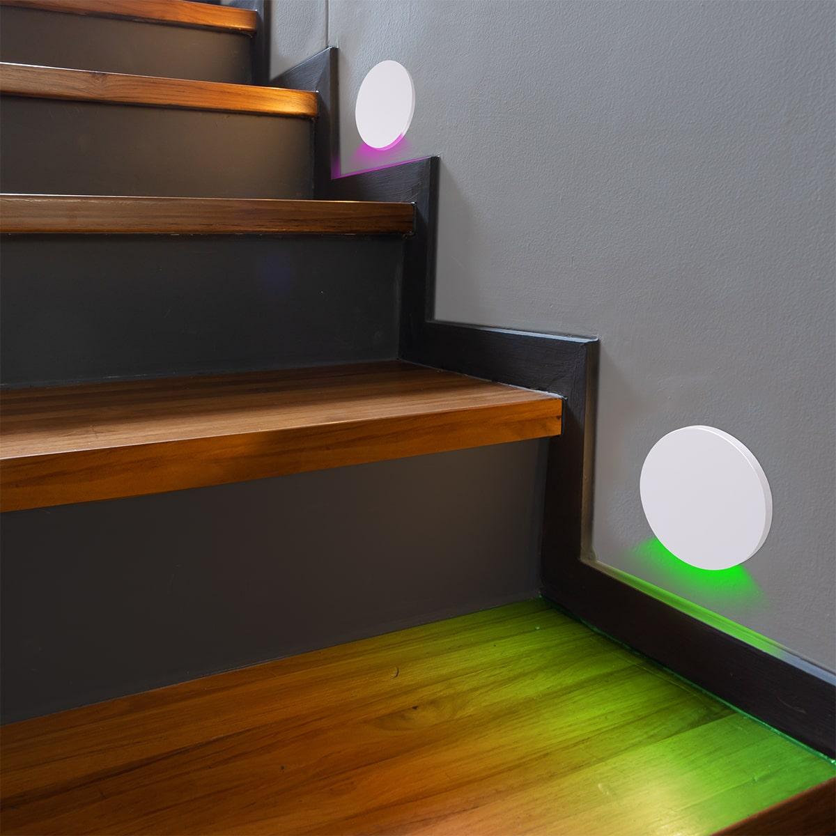 LED Treppenleuchte IP44 rund weiß - Lichtfarbe: RGB Warmweiß 3W - Lichtaustritt: Kato