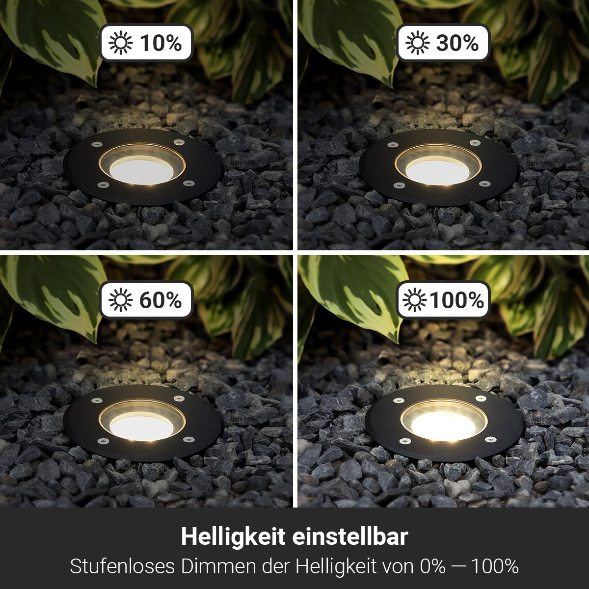 LED Bodeneinbaustrahler Schwarz rund 230V IP67 - Leuchtmittel: GU10 RGB+CCT DIMMBAR inkl. Fernbedienung - Anzahl: 1x