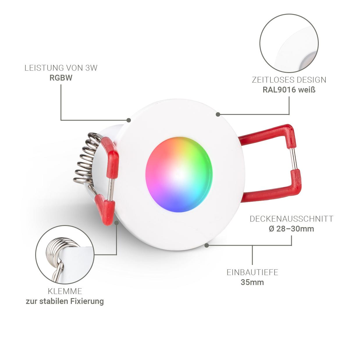 Einbaustrahler Mini 3W IP65 - Lichtfarbe: RGB+3000K - Gehäusefarbe: weiß RAL 9016