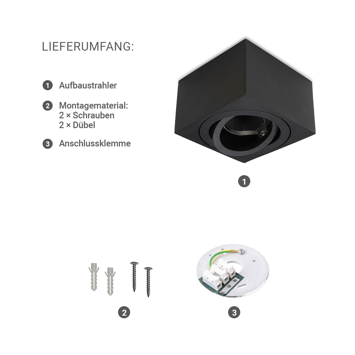 Flacher Aufbaustrahler schwarz eckig für LED-Modul schwenkbar Deckenleuchte