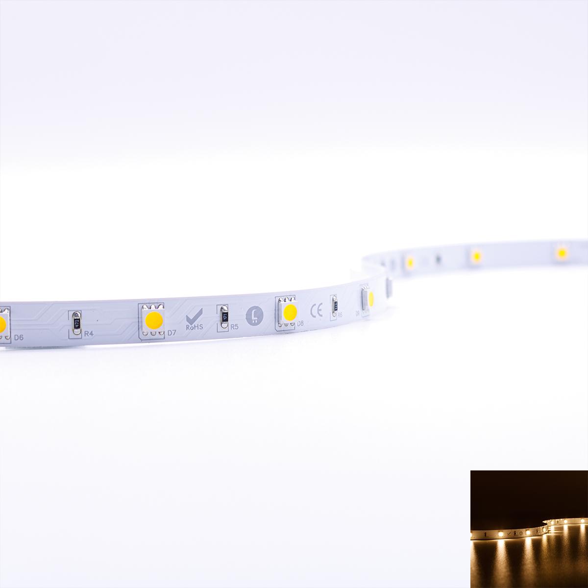 Strip 24V LED Streifen 5M 7,2W/m 30LED/m 10mm - Lichtfarbe: Warmweiß 3000K - Schutzart: IP20