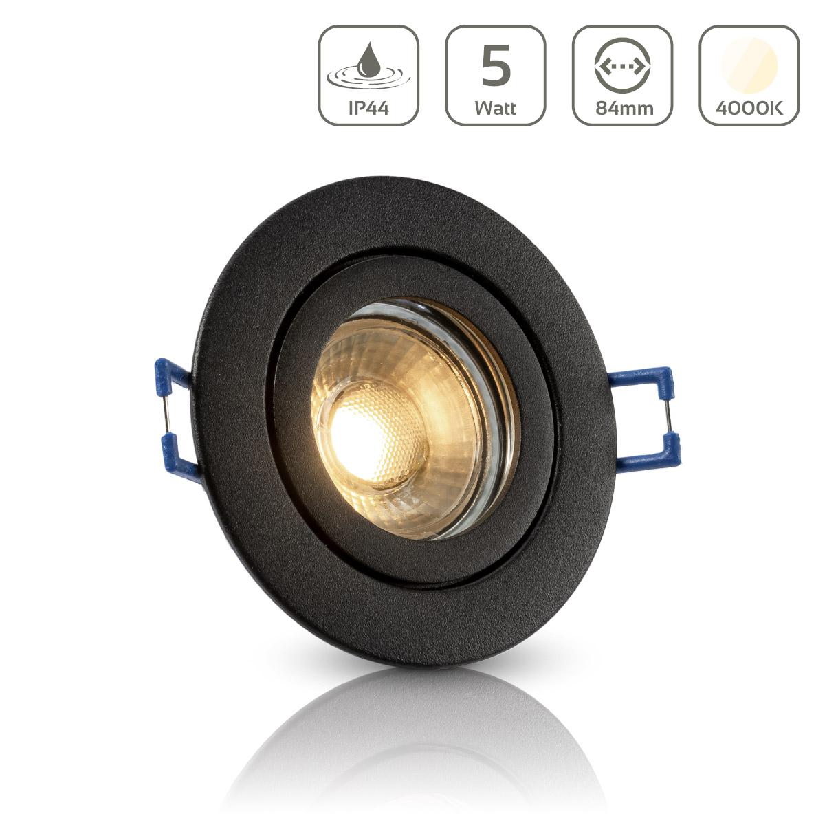 Einbauspot IP44 rund - Farbe: schwarz - LED Leuchtmittel:  GU10 5W neutralweiß