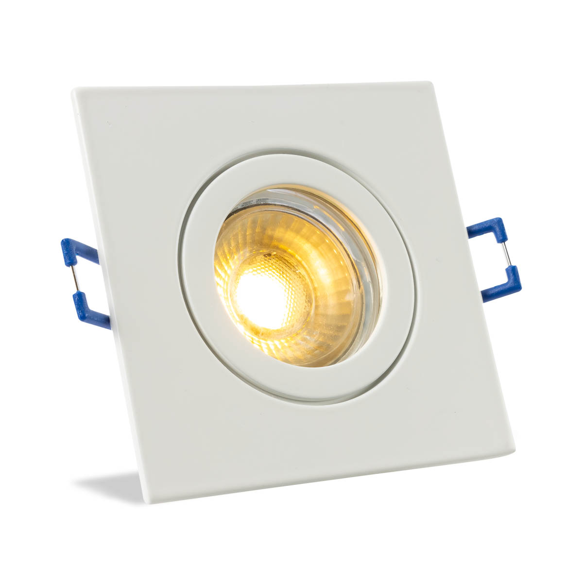 Einbauspot IP44 eckig - Abdeckring:  weiß - LED Leuchtmittel:  GU10 5W warmweiß dimmbar
