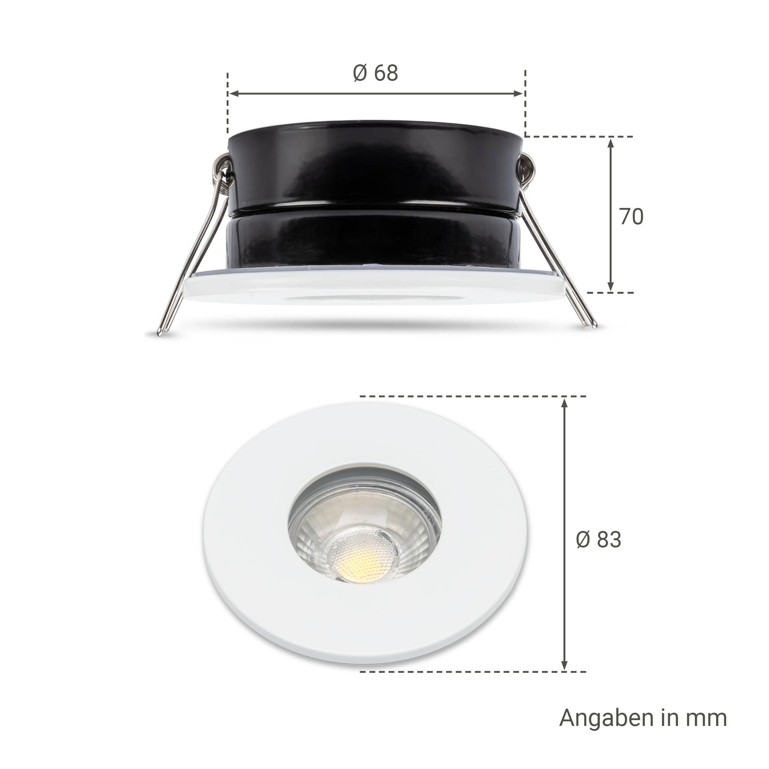Einbauspot IP65 rund - Abdeckring:  weiß - LED Leuchtmittel:  GU10 5W warmweiß