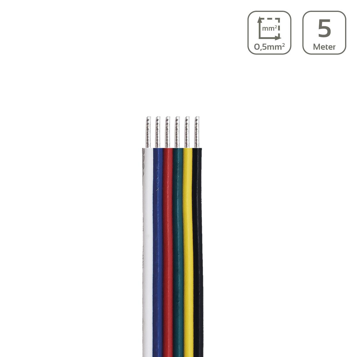 LED Kabel RGB+CCT 6-polig - Querschnitt: 6x0,5mm² / AWG20 - Länge: 5m