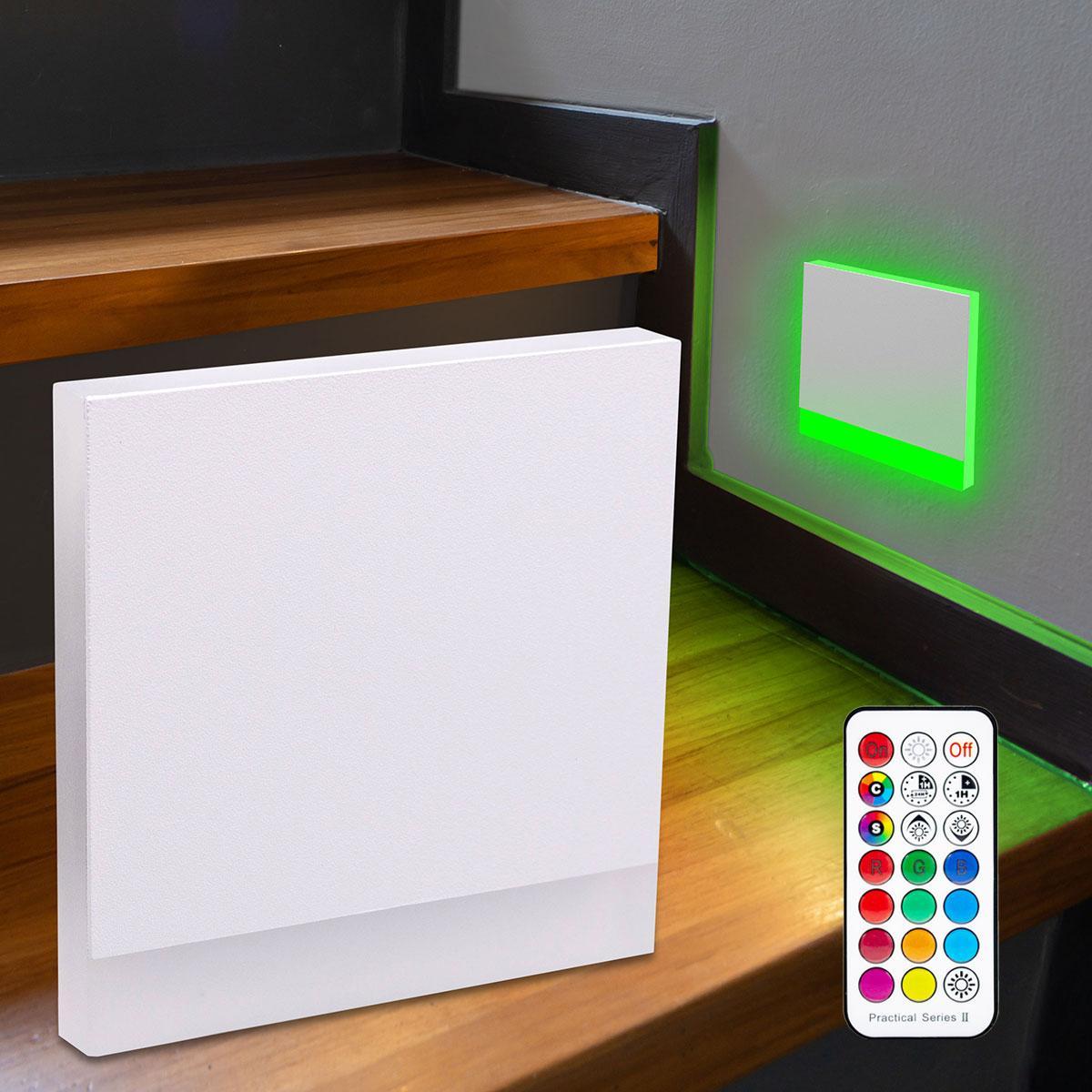 LED Treppenleuchte eckig weiß 230V - Lichtfarbe: RGB Warmweiß 3W - Lichtaustritt: Orbis