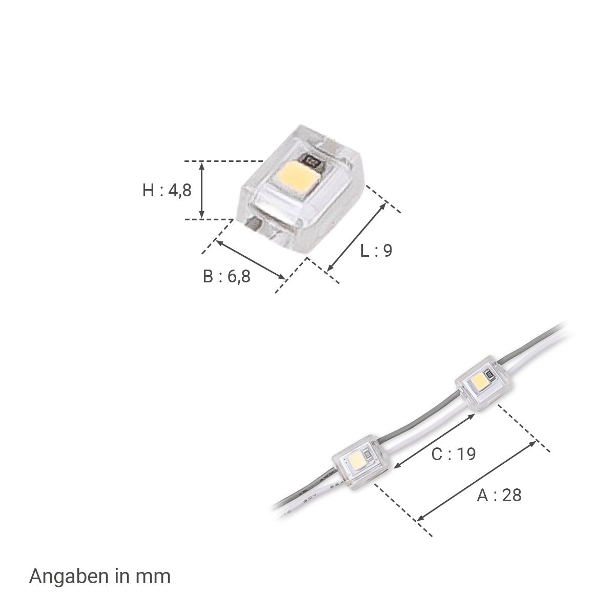 LED Modul SMD 2835; Selbstklebend; Transparent; 0,2W; DC12V; CRI:70; 120°; IP67 - Lichtfarbe: Neutralweiß 4000K