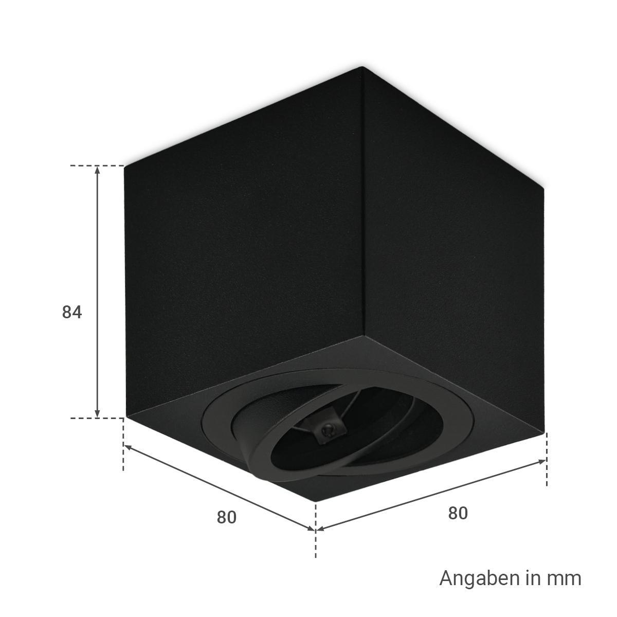 Eckiger Aufbaustrahler schwenkbar Deckenbeleuchtung - Farbe: schwarz - LED Leuchtmittel: GU10 5W Neutralweiß 230V dimmbar 40°
