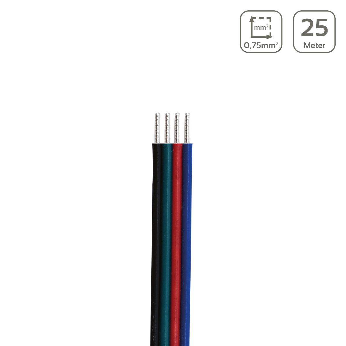 LED Kabel RGB 4-polig - Querschnitt: 4x0,75mm² / AWG18 - Länge: 25m