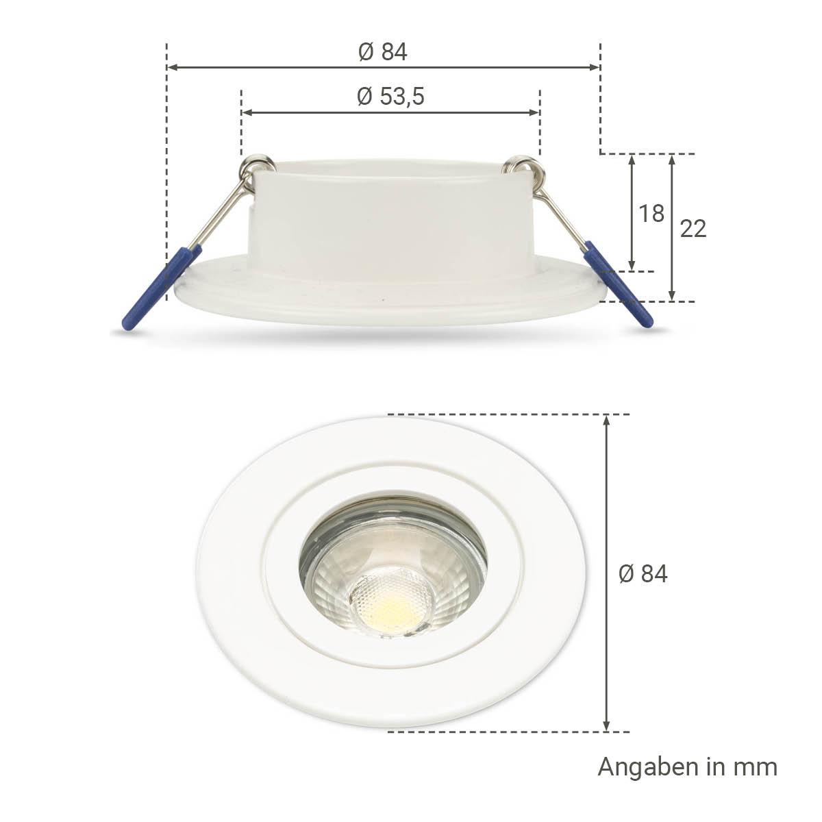 Einbauspot IP44 rund - Farbe: weiß - LED Leuchtmittel:  GU10 5W warmweiß