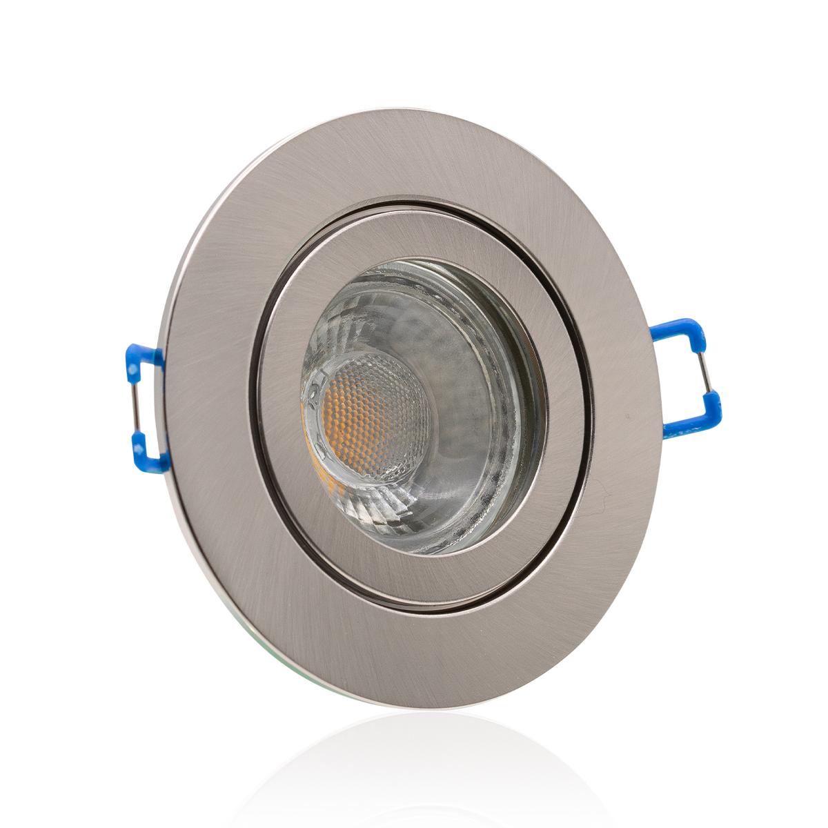 Einbauspot IP44 rund - Abdeckring:  Edelstahl-gebürstet - LED Leuchtmittel:  GU10 5W neutralweiß