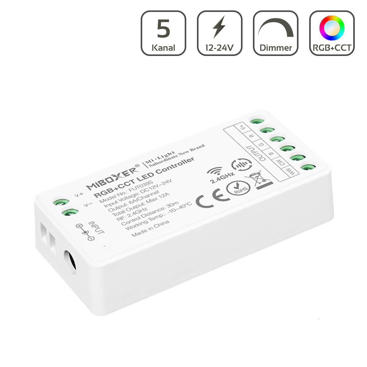 MiBoxer RGB+CCT Mini LED Controller 5 Kanal 12/24V Multifunktion LED Strip Panel Steuerung FUT039S