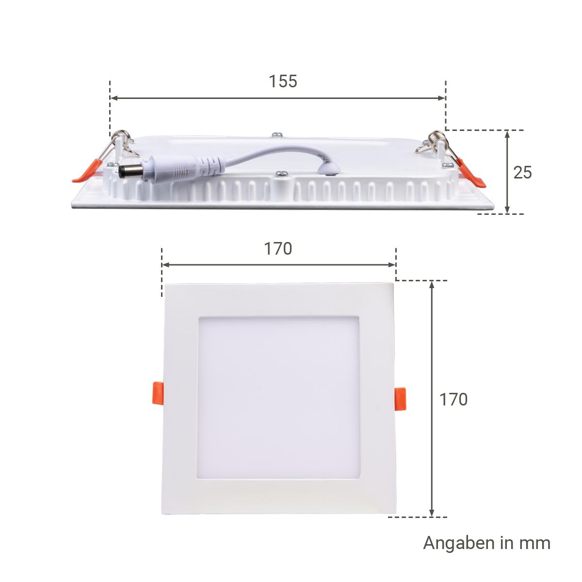 LED Panel Einbaustrahler eckig weiss - Lichtfarbe: Neutralweiß 4000K - Ausführung: 12W 170x170mm Ausschnitt 155x155mm