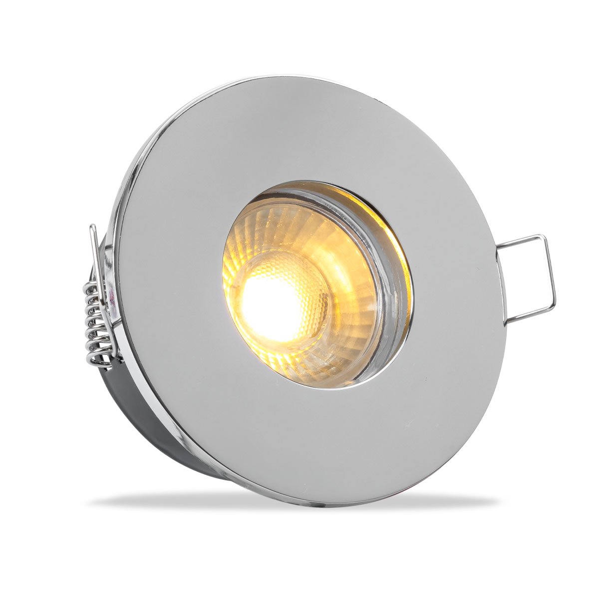 Einbauspot IP65 rund - Abdeckring:  chromfarbig - LED Leuchtmittel:  GU10 5W warmweiß