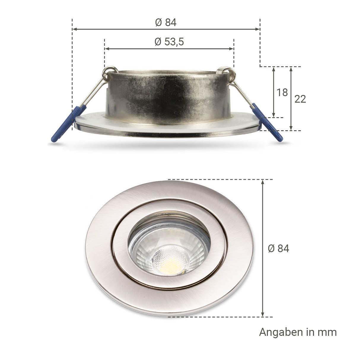 Einbauspot IP44 rund - Farbe: Silber gebürstet - LED Leuchtmittel:  GU10 5W warmweiß dimmbar