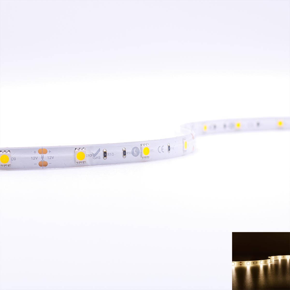 Strip 12V LED Streifen 5M 7,2W/m 30LED/m 10mm - Lichtfarbe: Warmweiß 3000K - Schutzart: IP65