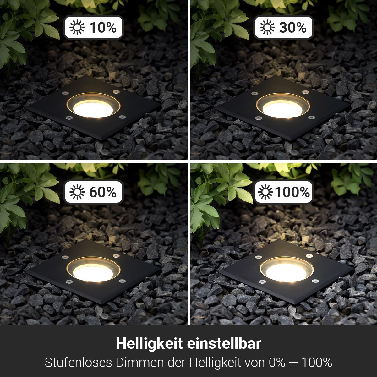 LED Bodeneinbaustrahler Schwarz eckig 230V IP67 - Leuchtmittel: GU10 3W RGBW ink. IR Fernbedienung - Anzahl: 3x