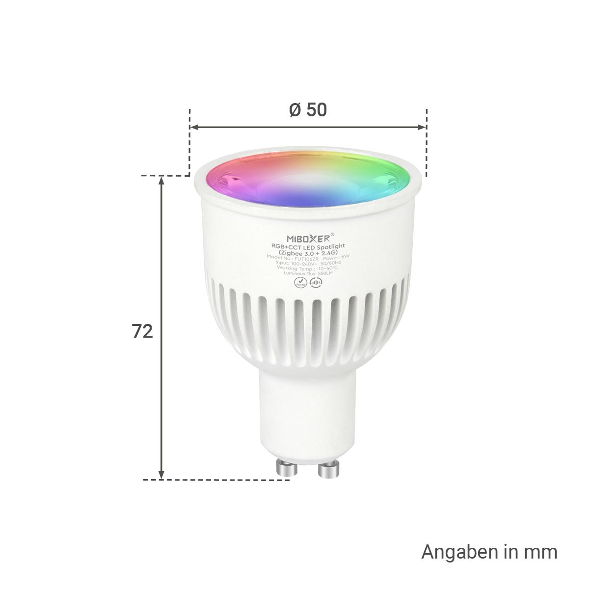 MiBoxer Zigbee 3.0 + 2.4G RGB+CCT LED Spot 6W GU10 FUT106ZR