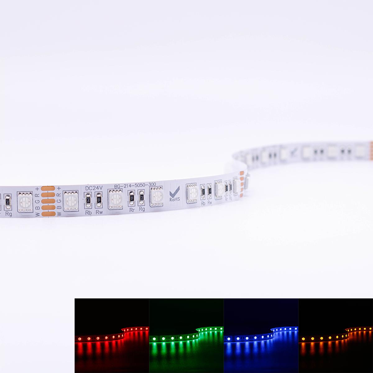 Strip RGBA Amber 24V LED Streifen 5M 15W/m 60LED/m 12mm IP20 Farbwechsel RGB+2000K