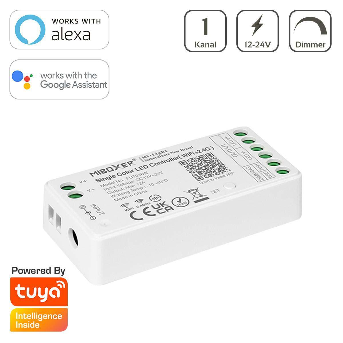 MiBoxer WIFI LED Dimmer 1 Kanal 12/24V LED Strip WiFi Tuya Alexa Google Steuerung FUT036W