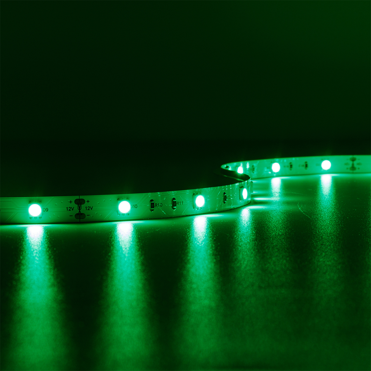 Strip 12V LED Streifen 5M 7,2W/m 30LED/m 10mm - Lichtfarbe: Grün - Schutzart: IP20