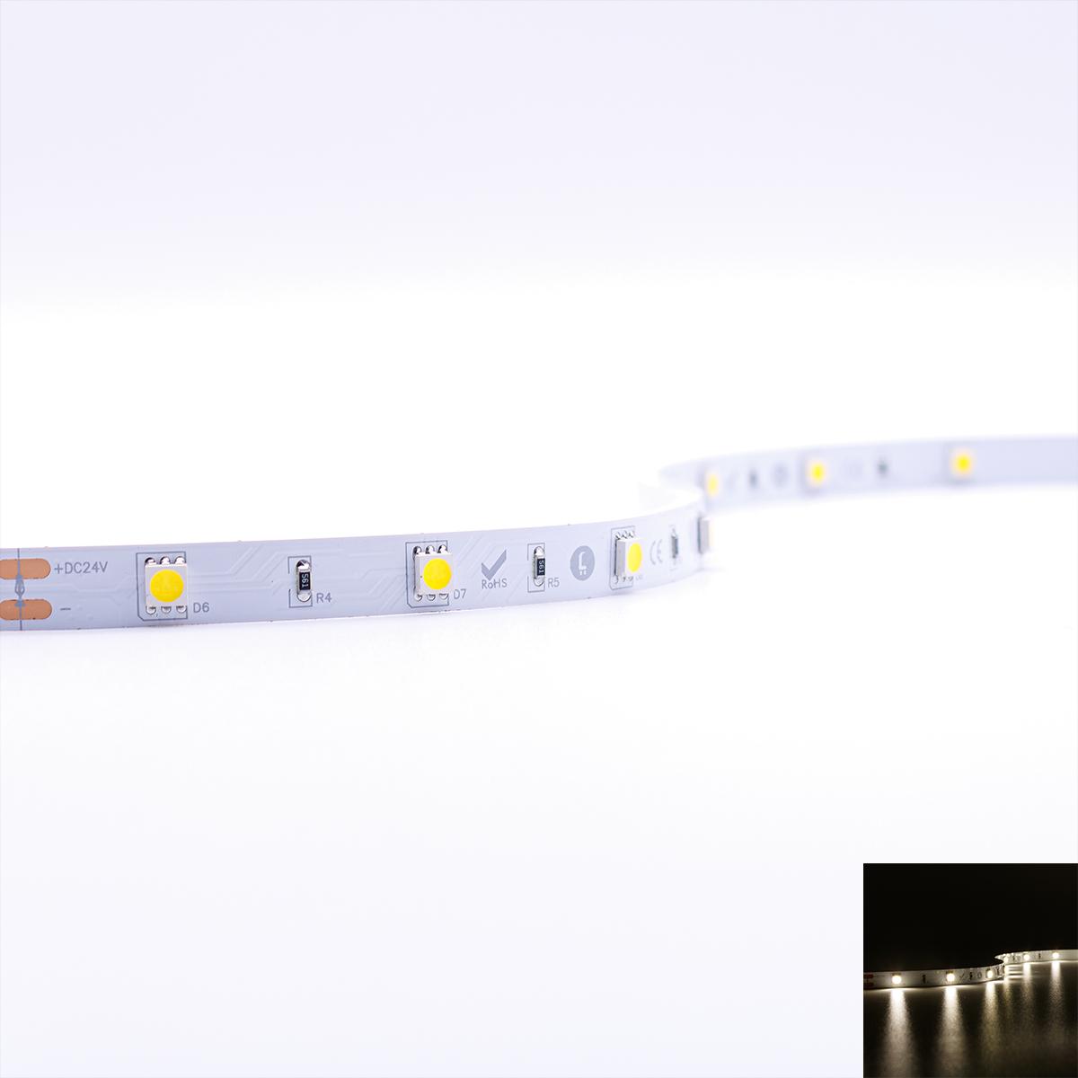 Strip 24V LED Streifen 5M 7,2W/m 30LED/m 10mm - Lichtfarbe: Neutralweiß 4000K - Schutzart: IP20