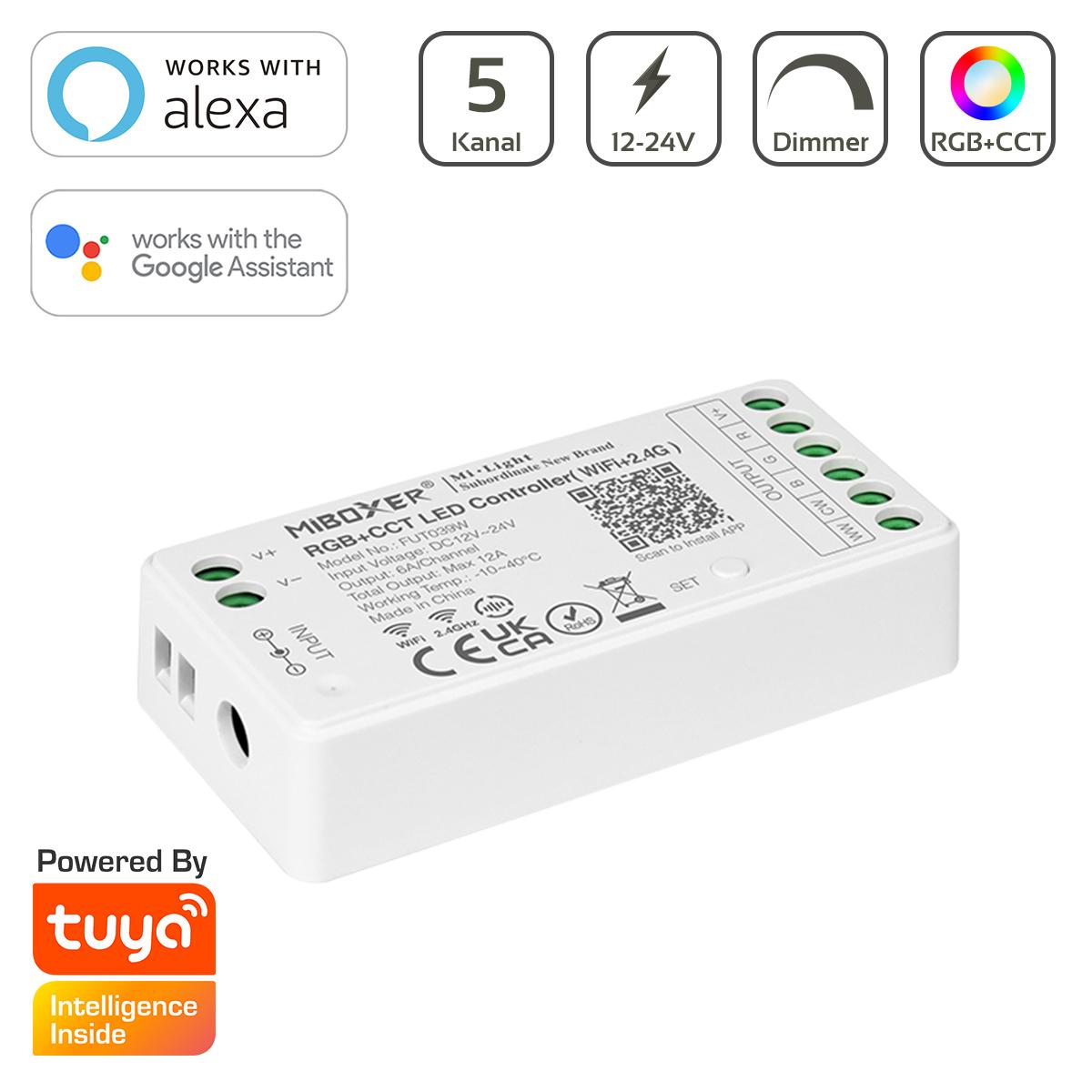 MiBoxer RGB+CCT WIFI LED Controller 5 Kanal 12/24V  WiFi Tuya Alexa Google FUT039W 