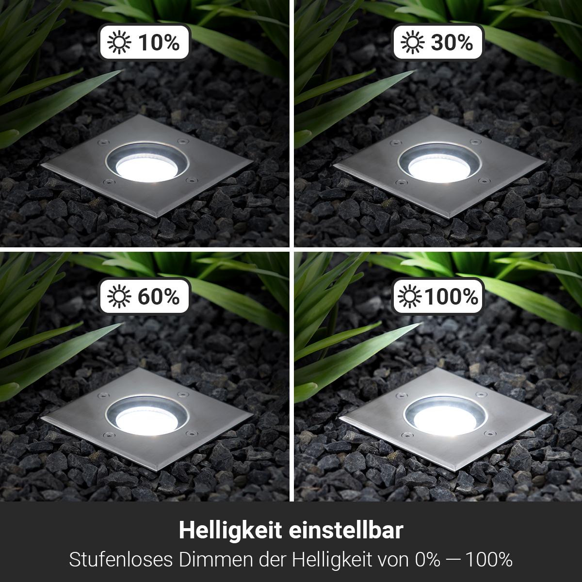 LED Bodeneinbaustrahler eckig Edelstahl 230V IP67 - Leuchtmittel: GU10 5W 4000K DIMMBAR - Anzahl: 3x
