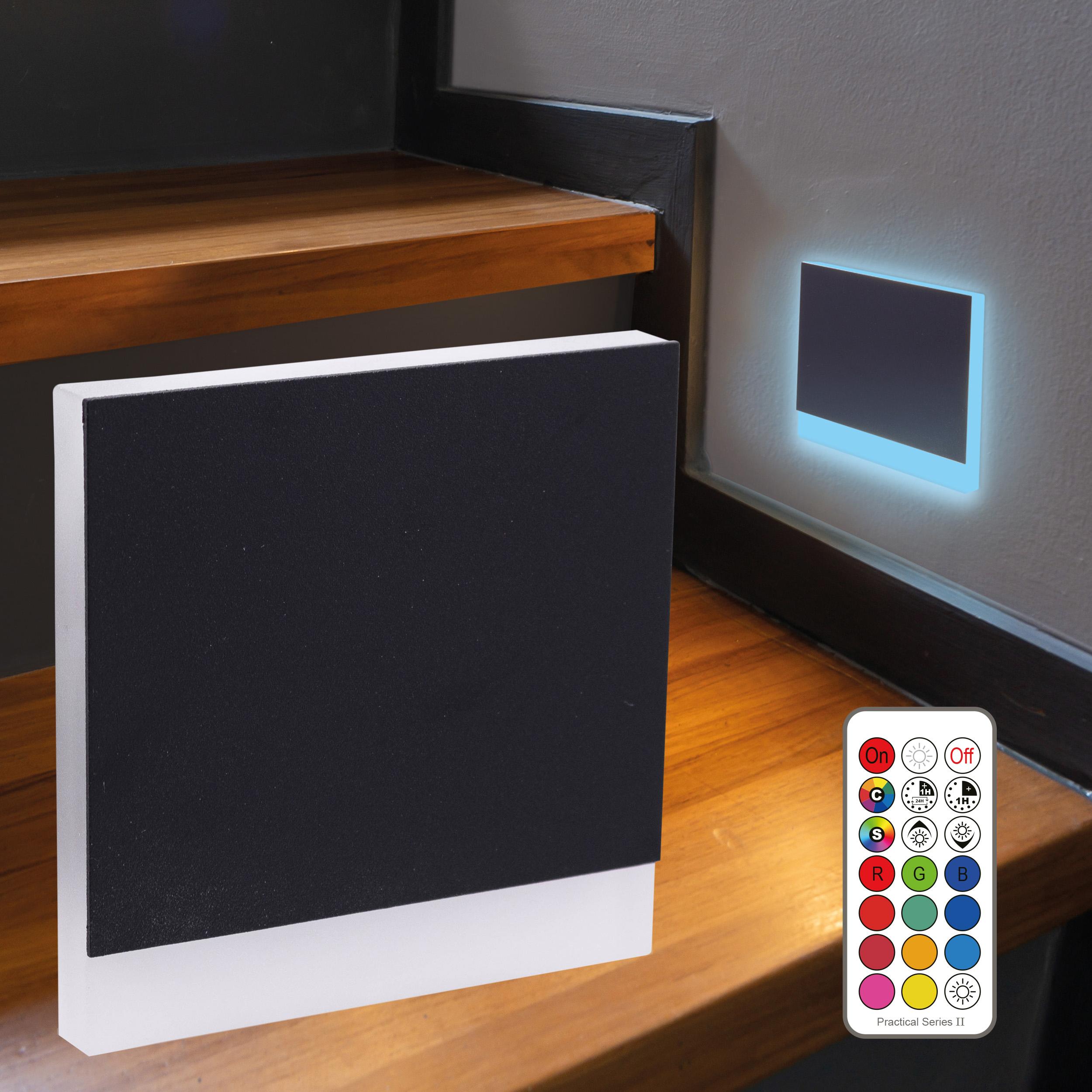 LED Treppenleuchte eckig schwarz 230V - Lichtfarbe: RGB Kaltweiß 3W - Lichtaustritt: Orbis