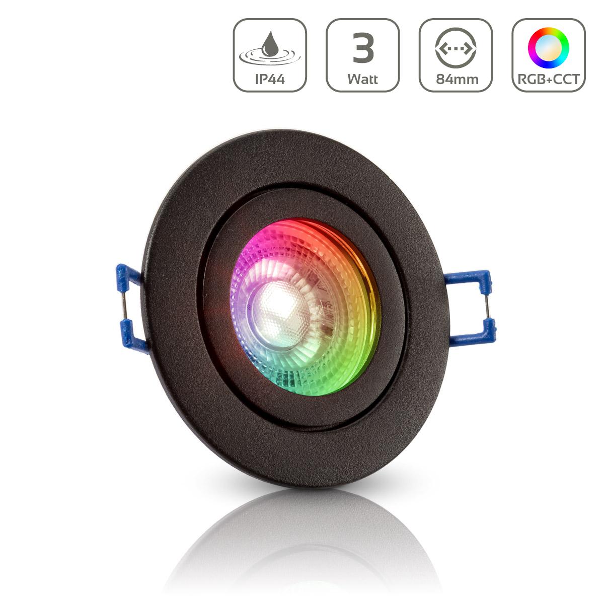 Einbauspot IP44 rund - Farbe: schwarz - LED Leuchtmittel: GU10 5W RGB+CCT