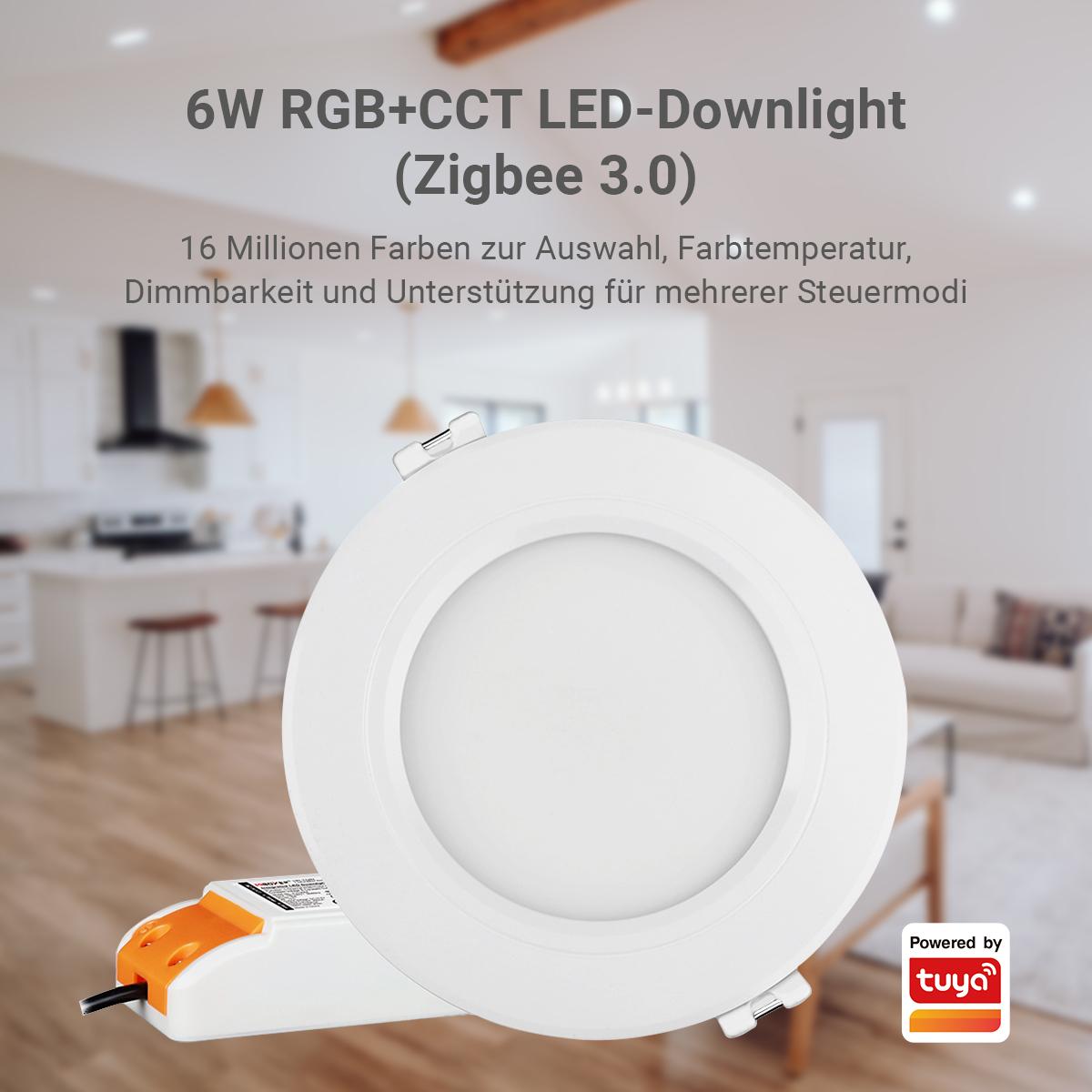 MiBoxer Zigbee 3.0 + 2.4G RGB+CCT LED Einbaustrahler rund weiss 6W Ø118mm FUT074ZR