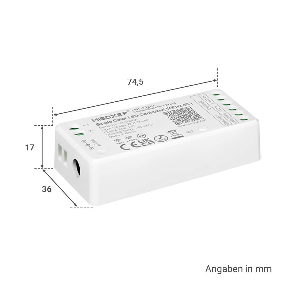 MiBoxer WIFI LED Controller Dimmer 1 Kanal 12/24V LED Strip WiFi Tuya Alexa Google Steuerung FUT036W