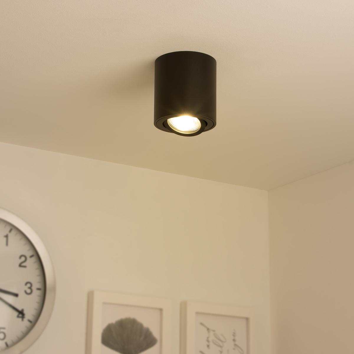 Runder Aufbaustrahler schwenkbar Deckenbeleuchtung - Farbe: schwarz - LED Leuchtmittel: GU10 5W Warmweiß 230V 40°