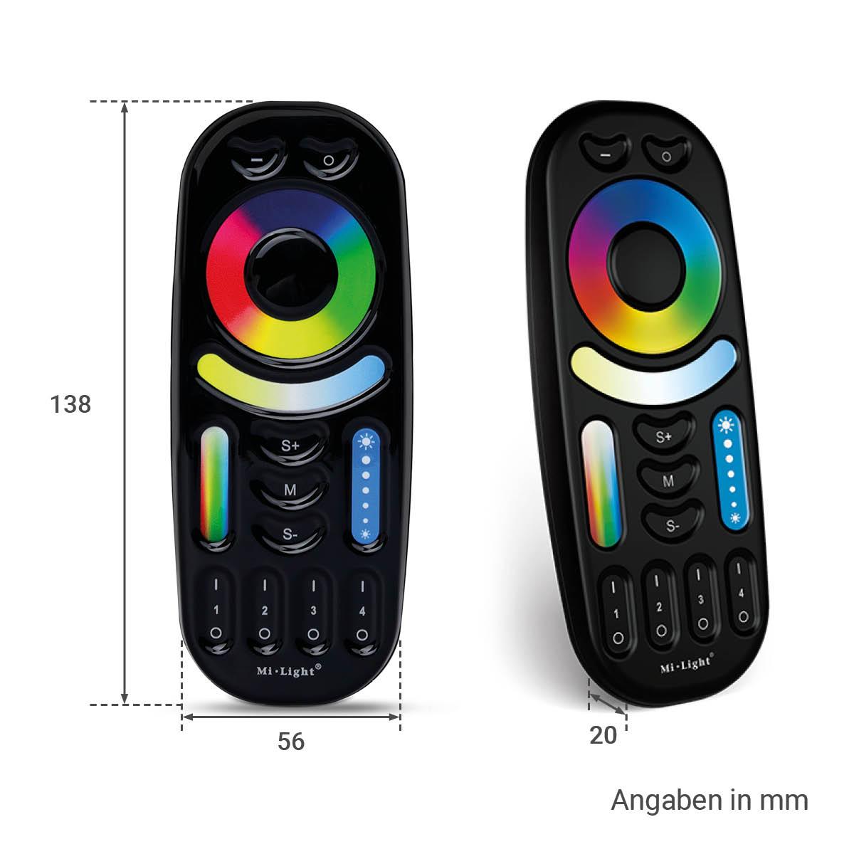 MiBoxer RGB+CCT Fernbedienung schwarz 4 Zonen Dimmen Schalten Farbsteuerung FUT092B