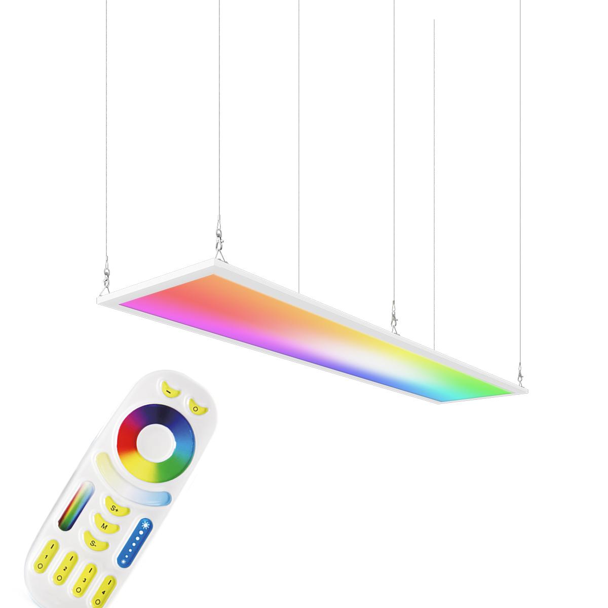RGB+CCT LED Panel 120x30cm inkl. MiBoxer Smarthomesteuerung 48W 24V Rahmen weiß - Panelmontage:  Seilabhängung 1 Meter