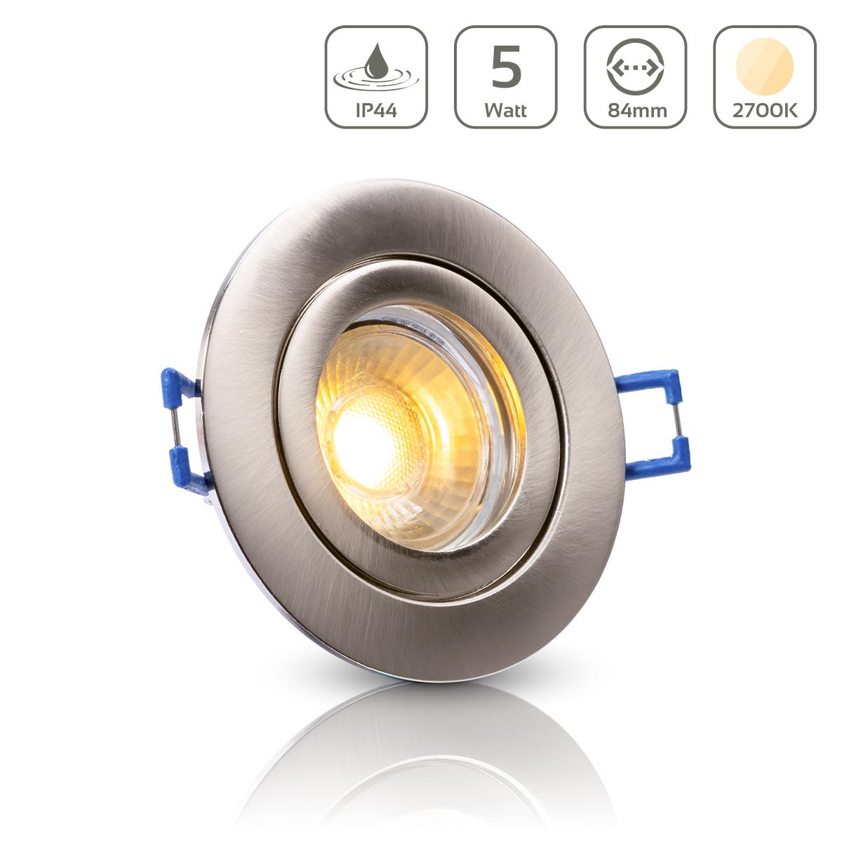 Einbauspot IP44 rund - Farbe: Edelstahl gebürstet - LED Leuchtmittel:  GU10 5W warmweiß