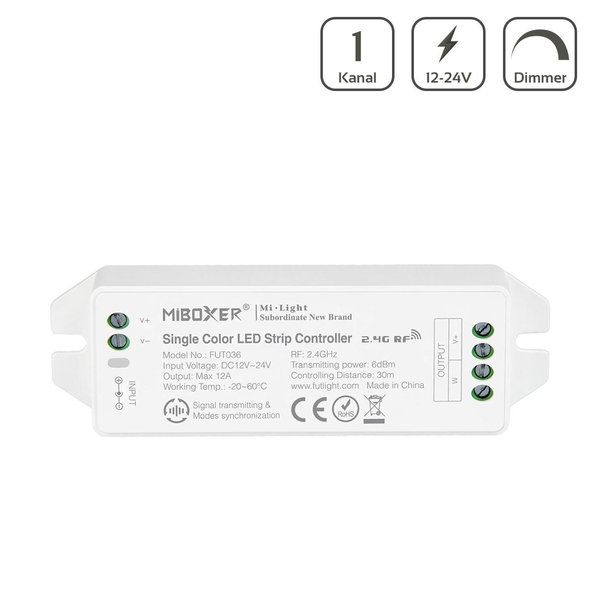 MiBoxer LED Dimmer 1 Kanal 12/24V LED Strip Panel Steuerung FUT036M