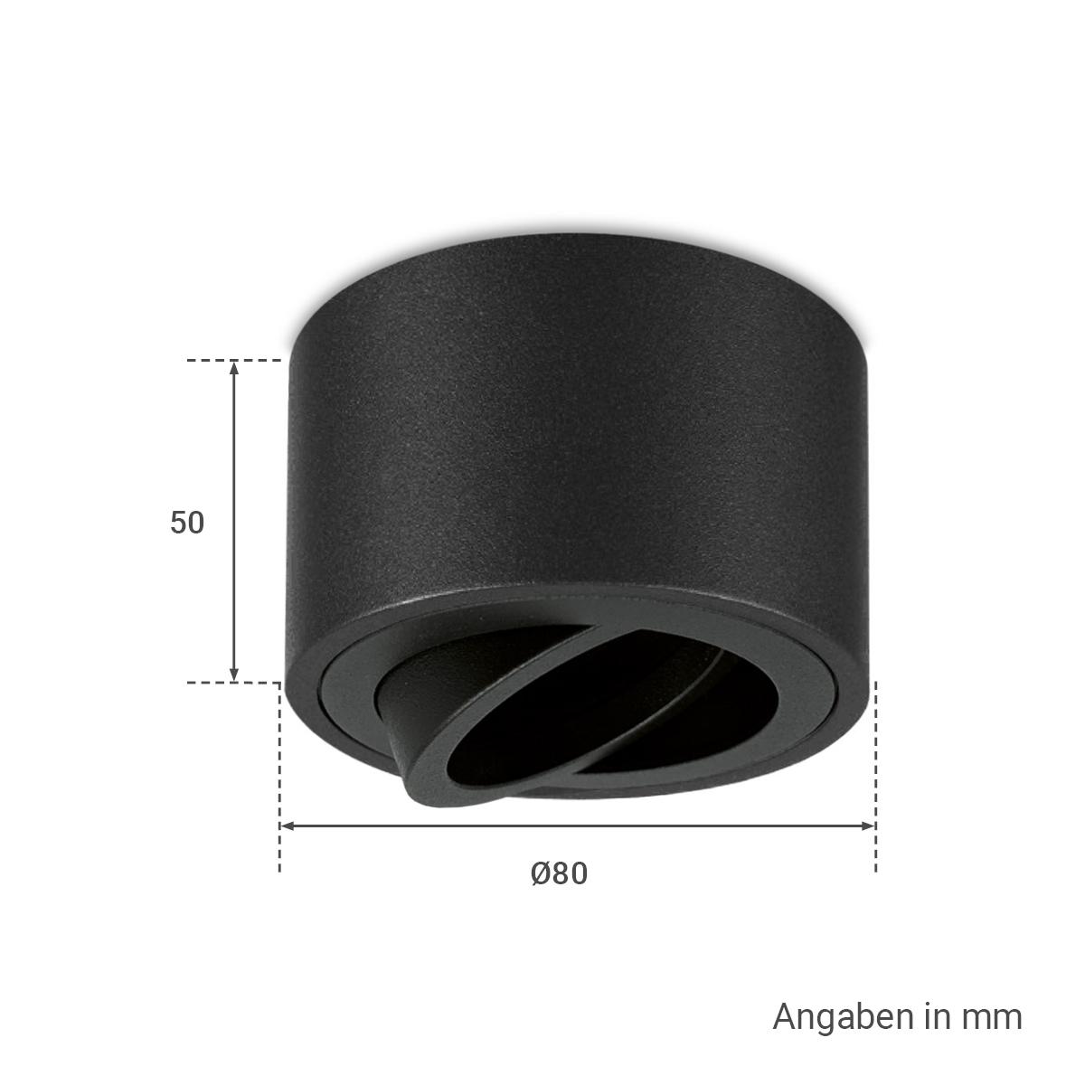 Flacher Aufbaustrahler rund schwenkbar Deckenleuchte - Farbe: schwarz - LED Leuchtmittel: 5W Neutralweiß 230V dimmbar 60°
