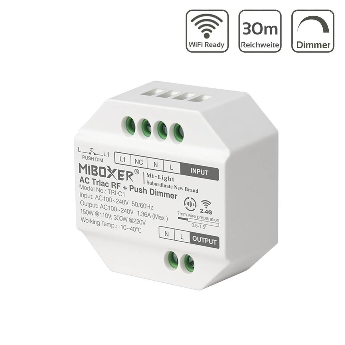 MiBoxer LED Funkdimmer 300W Triac RF+Push Dimmer TRI-C1