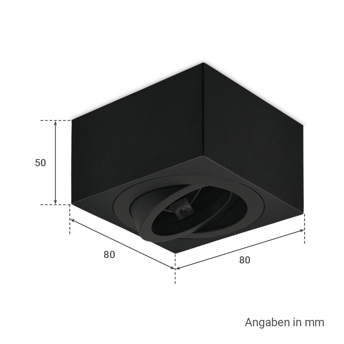 Flacher Aufbaustrahler eckig schwenkbar Deckenleuchte - Farbe: schwarz - LED Leuchtmittel: 5W Neutralweiß 230V dimmbar 60°