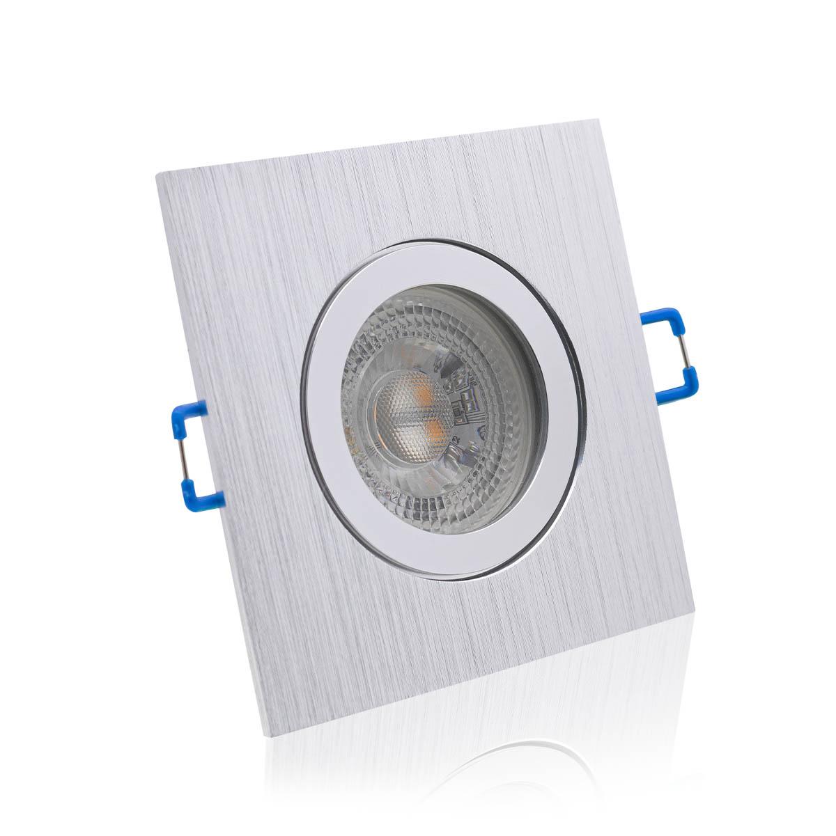 Einbauspot IP44 eckig - Abdeckring:  Silber-gebürstet - LED Leuchtmittel:  GU10 3W RGBW
