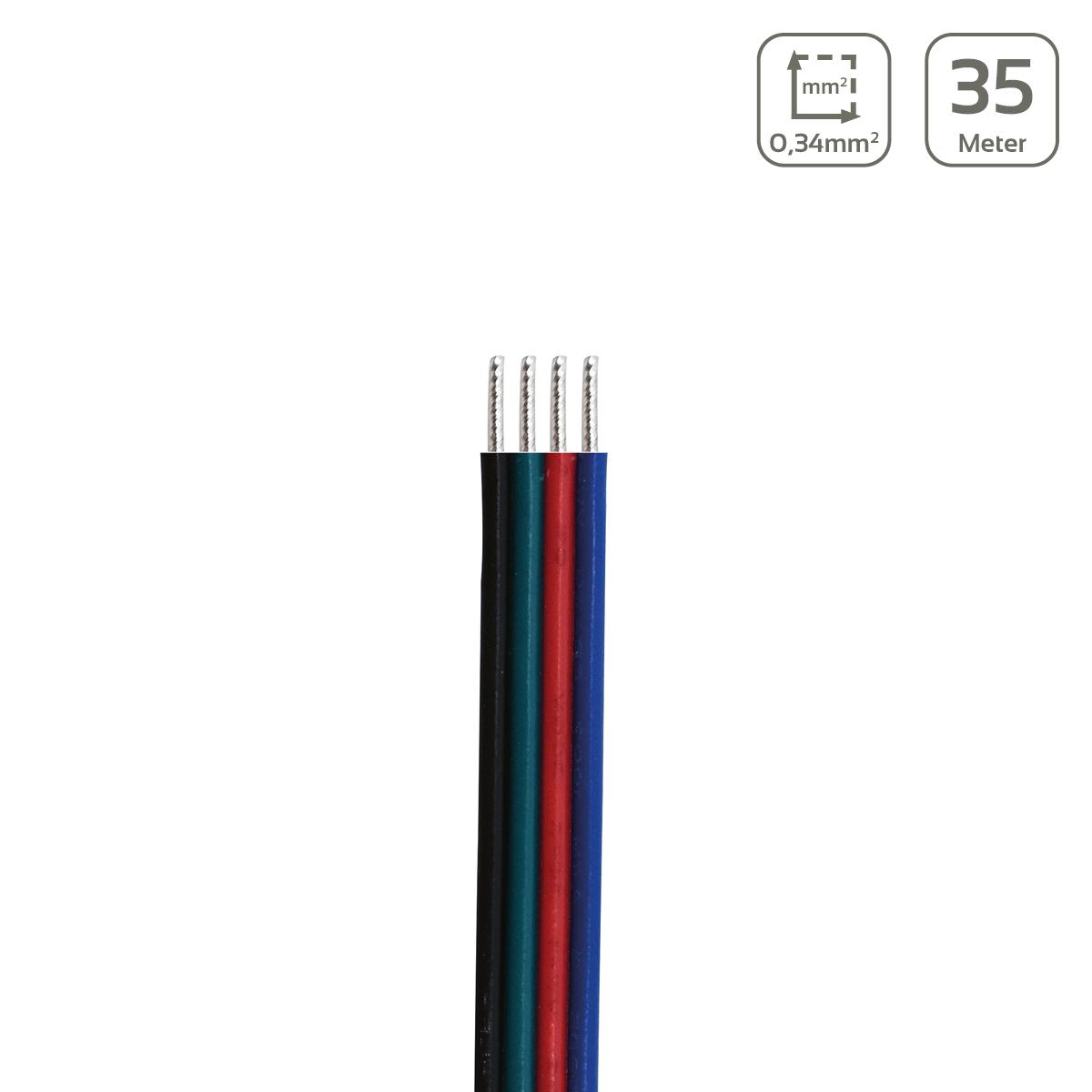 LED Kabel RGB 4-polig - Querschnitt: 4x0,34mm² / AWG22 - Länge: 35m