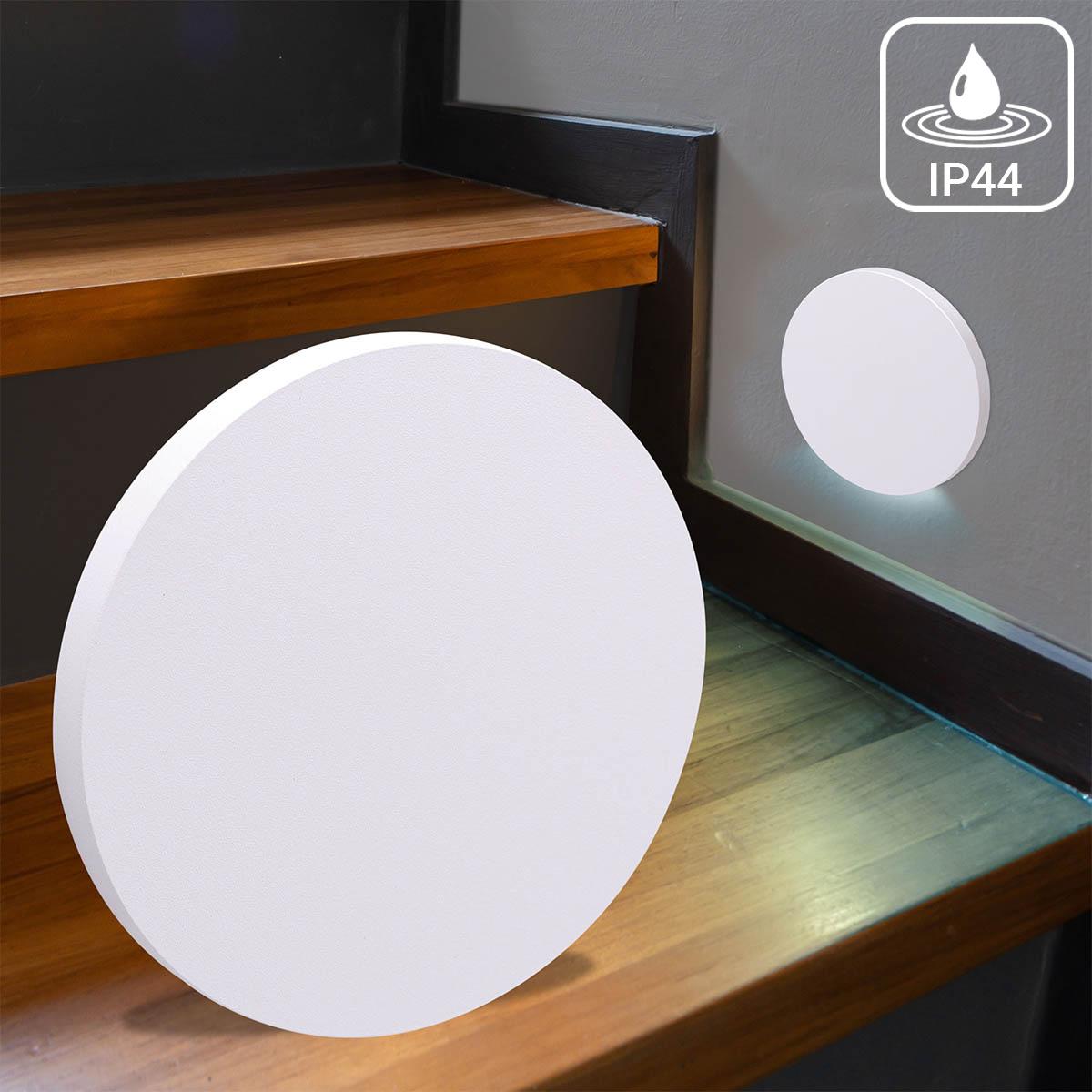 LED Treppenleuchte IP44 rund weiß - Lichtfarbe: Kaltweiß 1,5W - Lichtaustritt: Kato