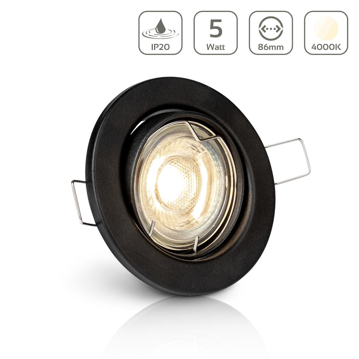 Einbauspot IP20 rund Sprengring - Farbe: schwarz - LED Leuchtmittel: GU10 5W neutralweiß