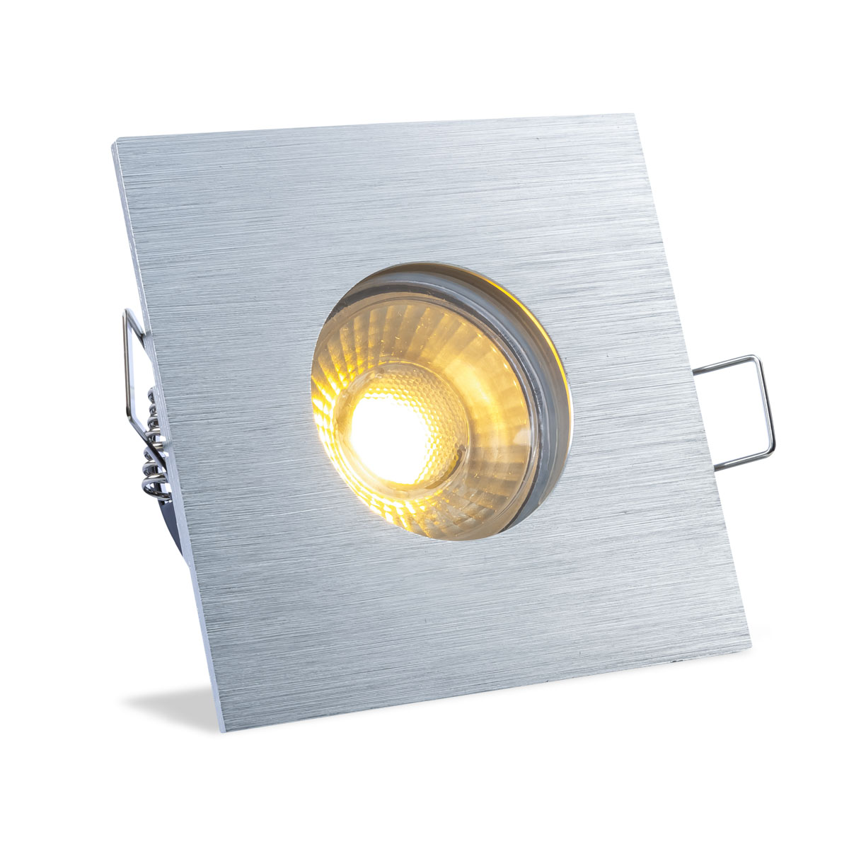 Einbauspot IP65 eckig - Abdeckring:  Alu-gebürstet - LED Leuchtmittel:  GU10 5W warmweiß