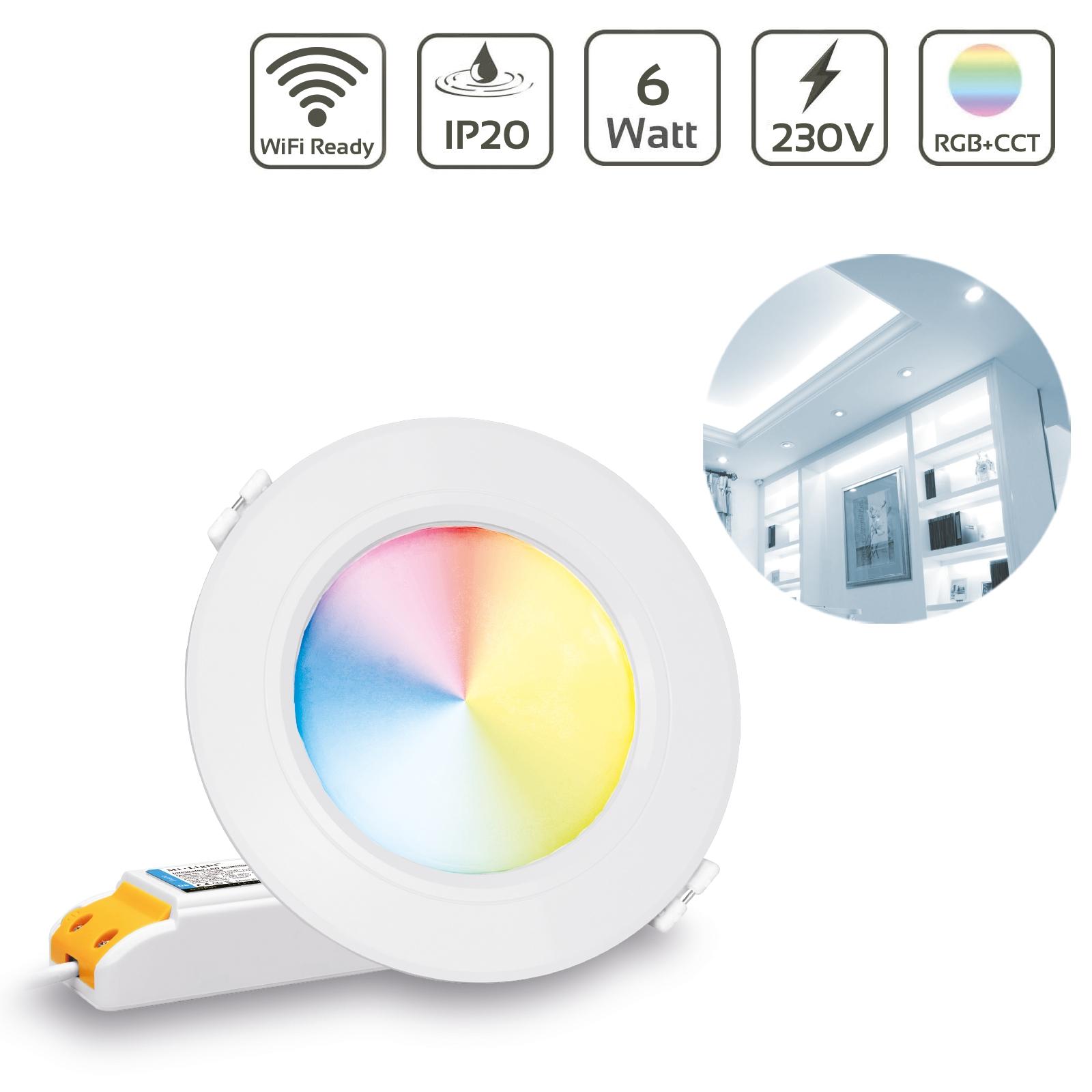 MiBoxer RGB+CCT LED Einbaustrahler rund weiss 6W Ø118mm 2.4GHz WiFi ready FUT068