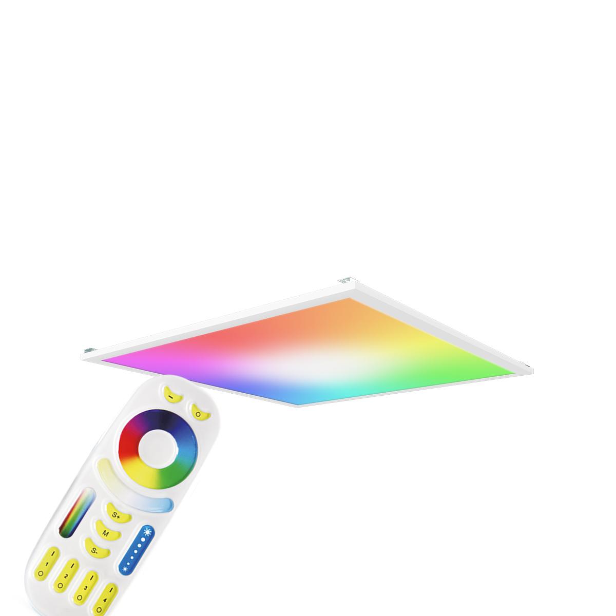 RGB+CCT LED Panel 62x62cm inkl. MiBoxer Smarthomesteuerung 48W 24V Rahmen weiß - Panelmontage: Z Halterung für Wand und Deckenmontage